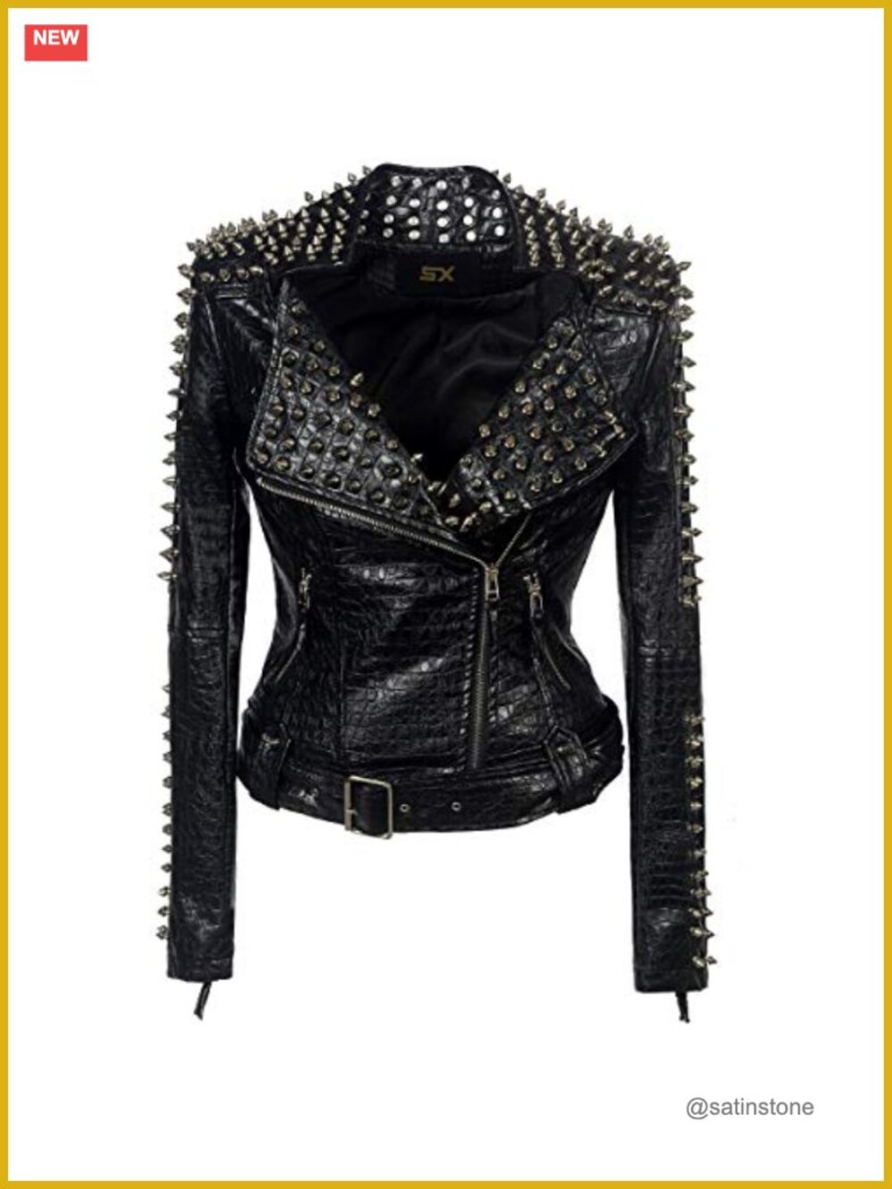 Faux Leather Studded Motorcycle Jacket Punk Rock Rivets Short Motobiker Coat